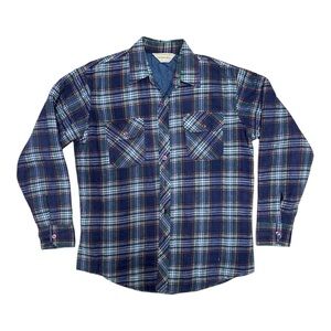 Vintage Navy/Multicolor Plaid Quilted Long Sleeve Flannel Shirt Jacket